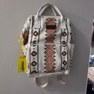 Wrangler White and Brown Backpack with Geometric Pattern